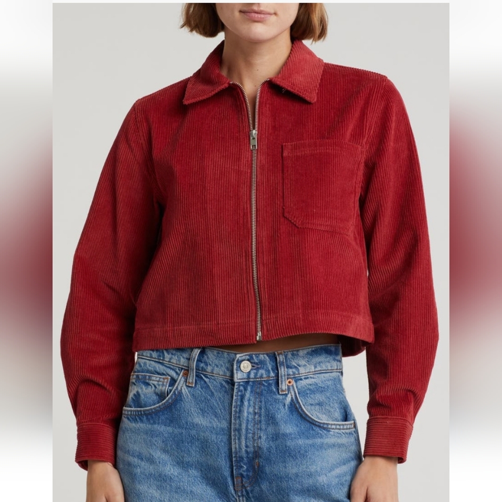 NWT INDUSTRY Republic Clothing  cropped Corduroy Jacket In Bourbon Red
